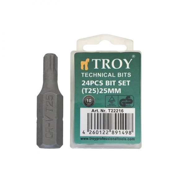 Set de biti torx Troy T22216, T25, 25 mm, 24 bucati